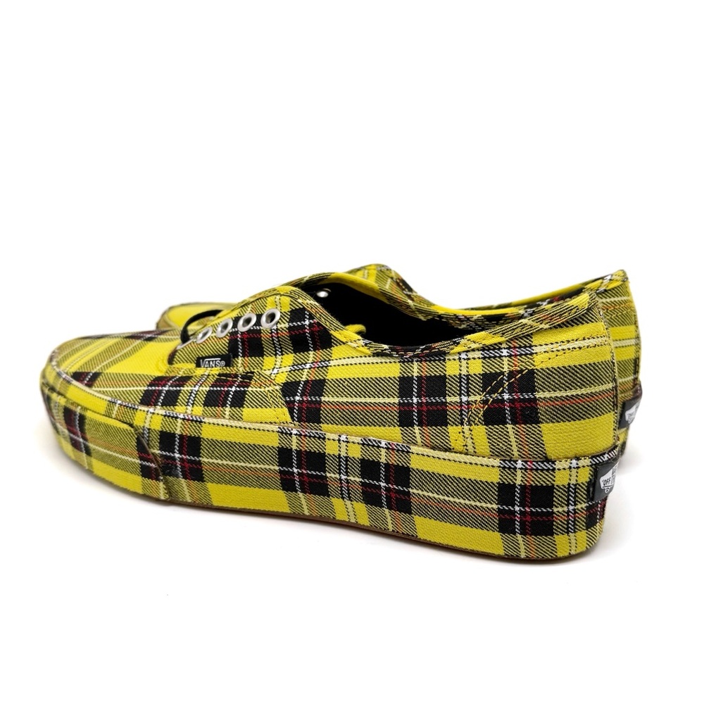 Vans Authentic Platform 2.0 Patent Plaid Lemon Chrome Black Sneakers Size 10 - Picture 3 of 11